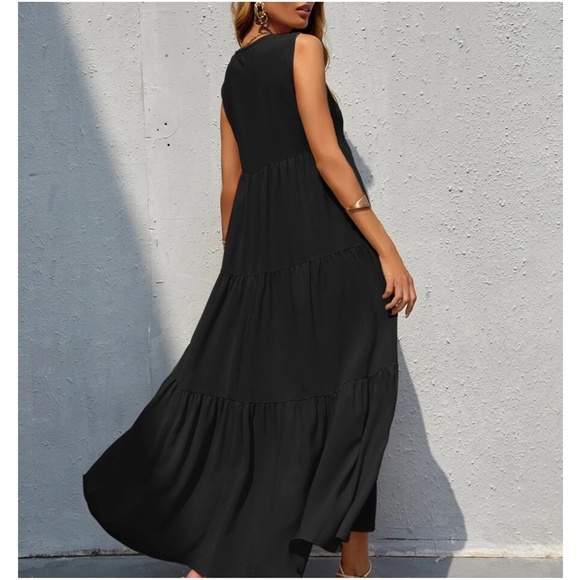 Boho Royal Blue Sleeveless Ruffle maxi Dress - Picture 5 of 14